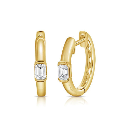Emerald Shape Diamond Solitaire Huggie Earrings - 1