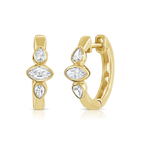 Marquise And Pear Shape Diamond Bezel Huggie Earrings - 1