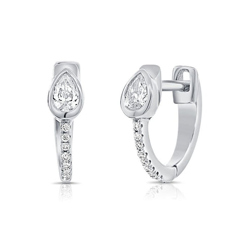 Pear And Round Shape Diamond Huggie Earrings - 1