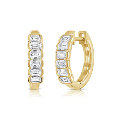 Emerald Shape Diamond Bezel Huggie Earrings - 1