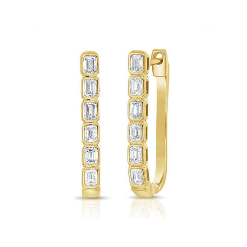 Emerald Shape Diamond Bezel Set Huggie Earrings - 1