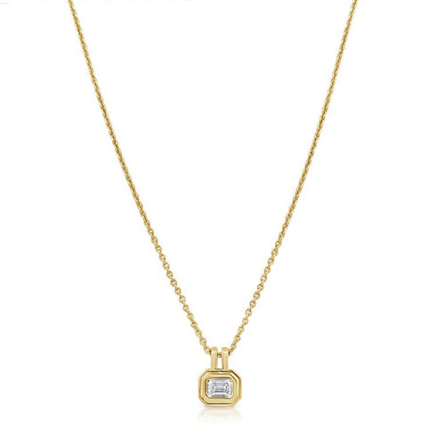 Emerald Shape Diamond Bezel Set Solitaire Pendant Necklace - 1