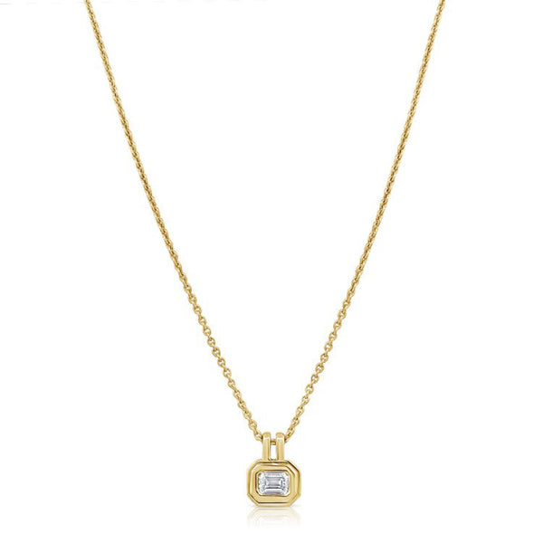 Emerald Shape Diamond Bezel Set Solitaire Pendant Necklace - 1