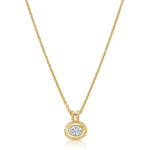 Oval Shape Diamond Bezel Set Solitaire Pendant Necklace - 1