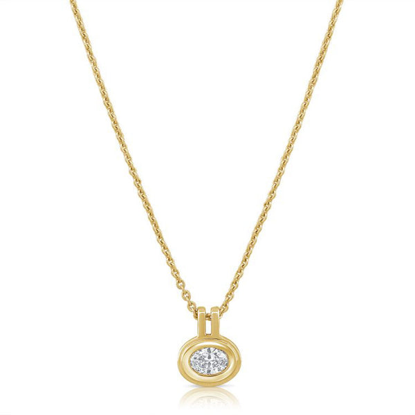 Oval Shape Diamond Bezel Set Solitaire Pendant Necklace - 1