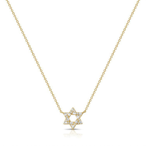 Baguettes And Round Diamond Star Of David Pendant Necklace - 1