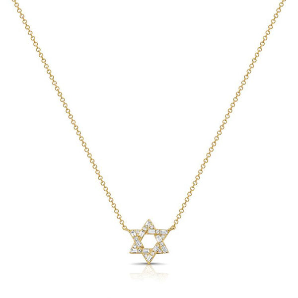 Baguettes And Round Diamond Star Of David Pendant Necklace - 1