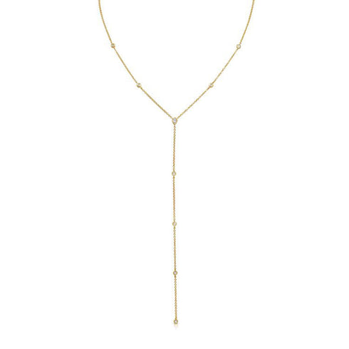 Pear And Round Shape Diamond Bezel Lariat Necklace - 1