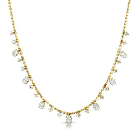 Oval Shape And Round Diamond Station Ball Necklace - 1