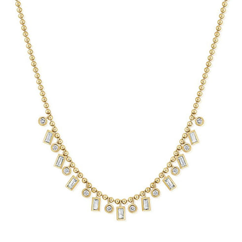 Baguettes And Diamond Station Ball Necklace - 1