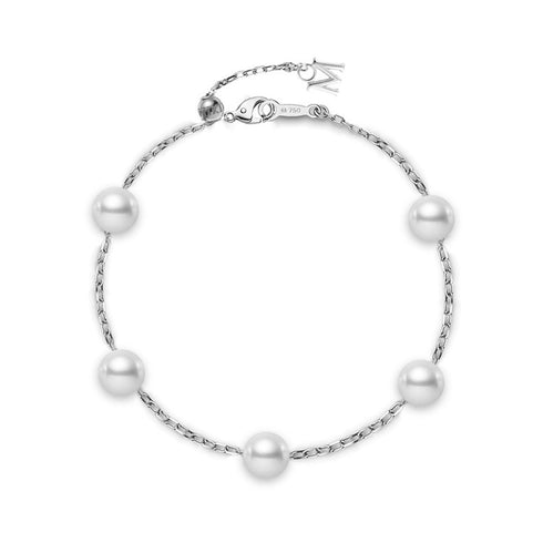 Akoya Cultured Pearl Station Bracelet in 18K White Gold - 1