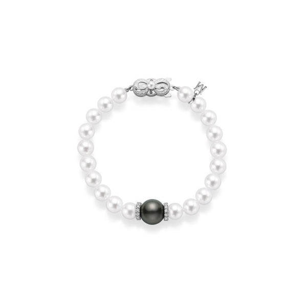 Fusion Akoya and Black South Sea Cultured Pearl Bracelet with Diamond Rondelles - 1