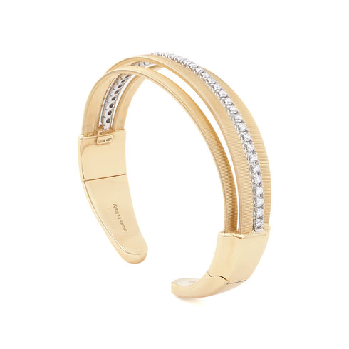18K Yellow Gold Coil Cuff with One Diamond Band - 1