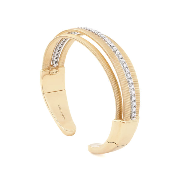 18K Yellow Gold Coil Cuff with One Diamond Band - 1