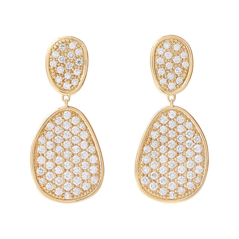 18K Yellow Gold Diamond Petal Earrings, 1.6" - 1