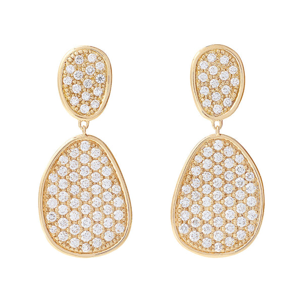 18K Yellow Gold Diamond Petal Earrings, 1.6" - 1