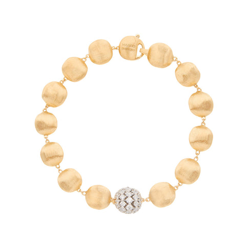 18K Yellow Gold Bead Bracelet with Diamonds, 7.75" - 1