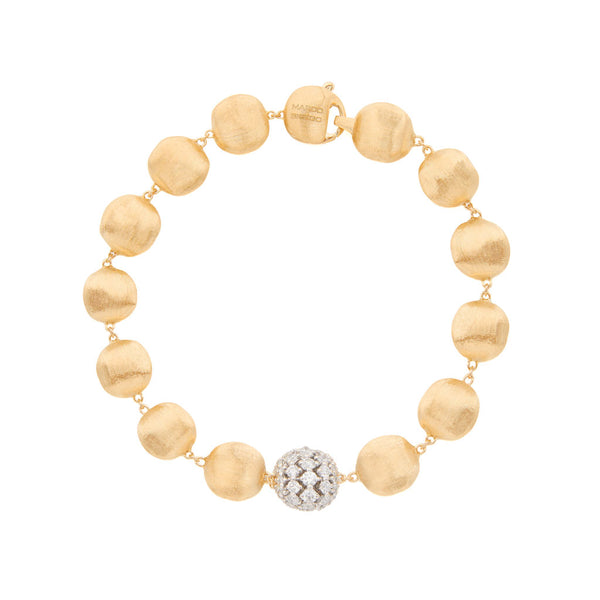 18K Yellow Gold Bead Bracelet with Diamonds, 7.75" - 1