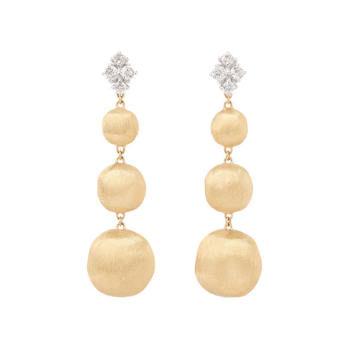18K Yellow Gold Bead Earrings with Diamonds, 2" - 1