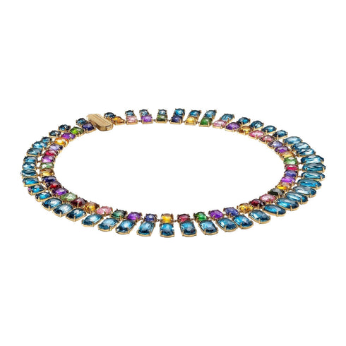 18K Yellow Gold Gemstone Statement Necklace, 18" - 1