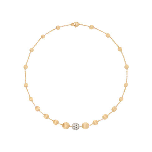 18K Yellow Gold Bead Necklace with Diamonds, 17.25" - 1