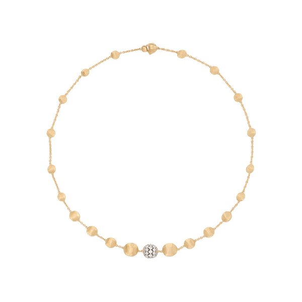18K Yellow Gold Bead Necklace with Diamonds, 17.25" - 1