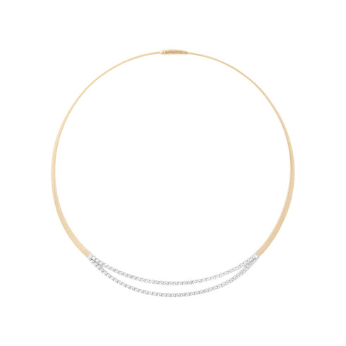 18K Yellow Gold Coil Necklace with Two Diamond Bars, 16.5" - 1