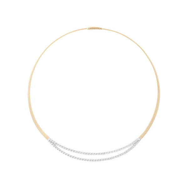 18K Yellow Gold Coil Necklace with Two Diamond Bars, 16.5" - 1