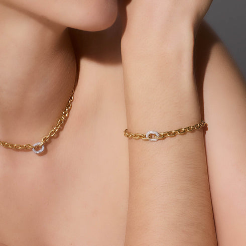 Morrell 18K Gold Graduated Link Chain Bracelet With One Diamond Link - 2