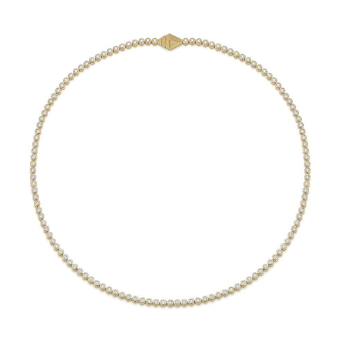 Classic 18K Bezel Set Tennis Necklace With Origami Clasp - 1