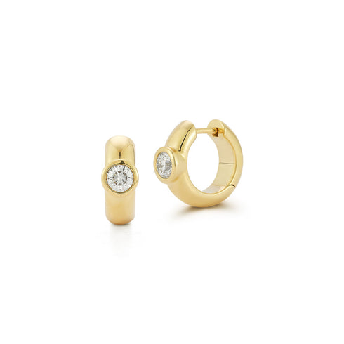 Classic 18K Bezel Set Single Diamond Huggies - 1