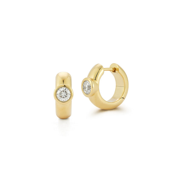 Classic 18K Bezel Set Single Diamond Huggies - 1