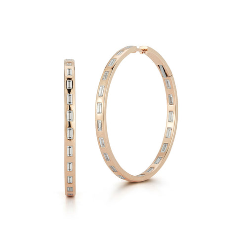 Ottoline 18K Gold And Diamond Baguette 1.5" Round Hoop Earring - 1