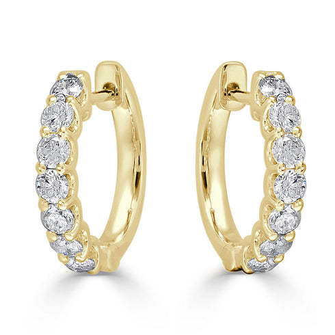 14k Gold & Diamond Huggie Earrings - 1/2"-  0.80ct. - 1
