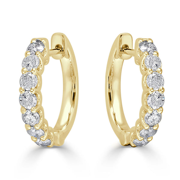 14k Gold & Diamond Huggie Earrings - 1/2"-  0.80ct. - 1