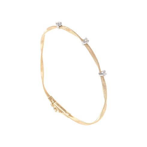 18K Yellow Gold Coil Bangle with Diamond Stations, 2mm - 1
