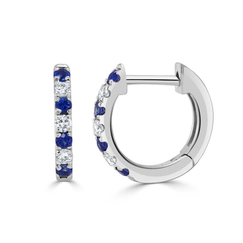 14K Gold Diamond & Sapphire Alternating Huggie Earrings - 1
