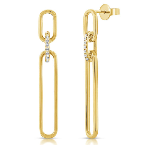 14k Gold & Diamond Link Dangle Earrings- 0.08 ct. - 1