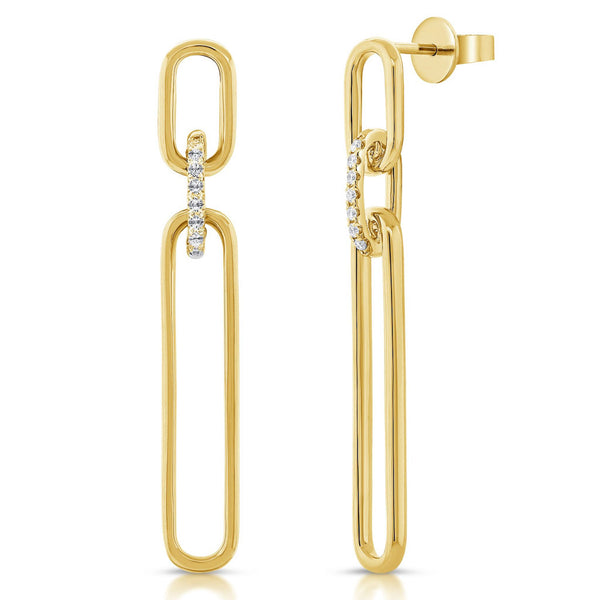 14k Gold & Diamond Link Dangle Earrings- 0.08 ct. - 1