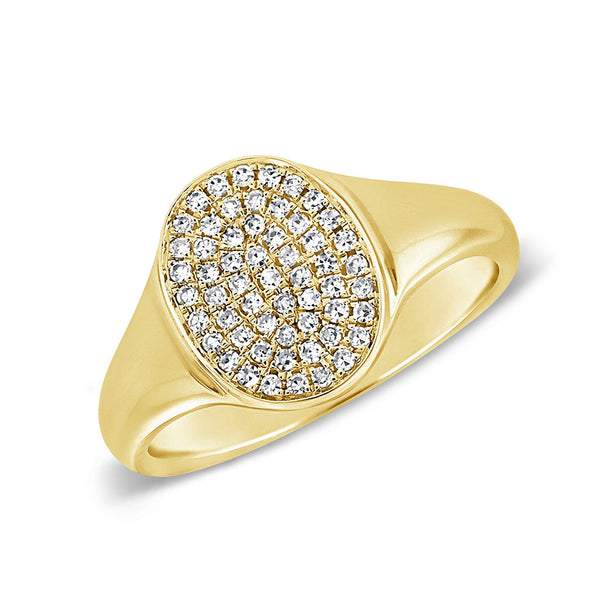 14k Gold & Diamond Oval Signet Ring - 1