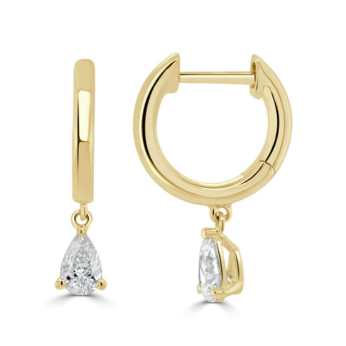 14K Gold & Pear-Shape Diamond Drop Earrings - 0.39ct - 1