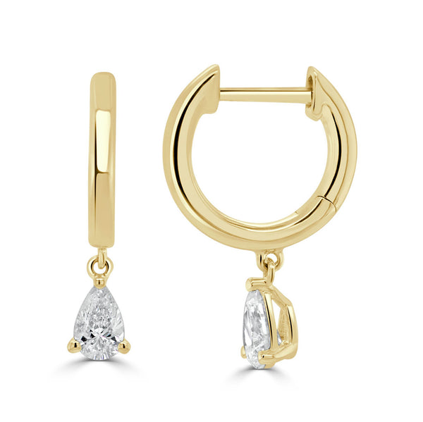 14K Gold & Pear-Shape Diamond Drop Earrings - 0.39ct - 1