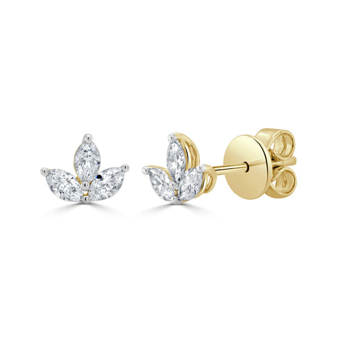 14K Gold & Marquise Diamond Flower Stud - 0.45ct - 1
