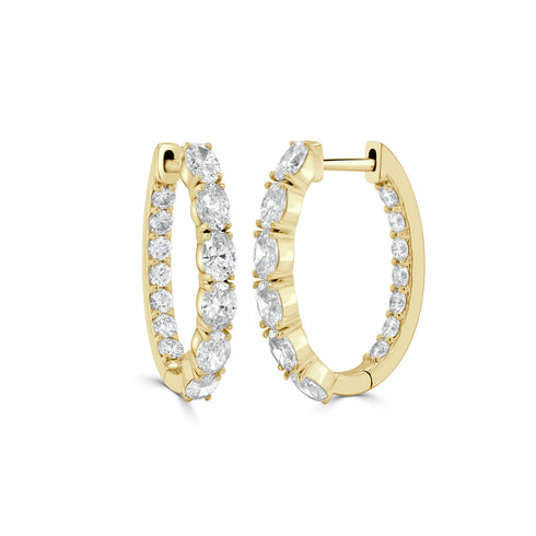 14K Gold Oval Diamond Hoop Earrings - 2.22ct - 1