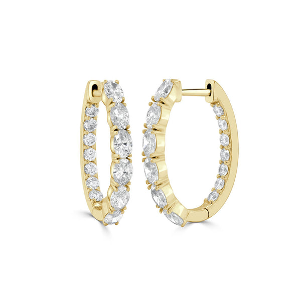 14K Gold Oval Diamond Hoop Earrings - 2.22ct - 1