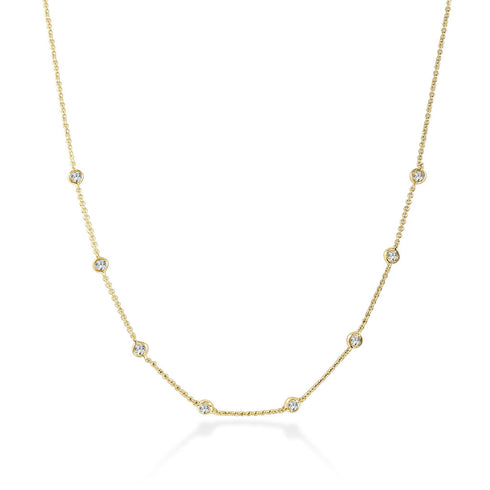 14K Gold & Diamond Station Necklace - 0.60ct - 2