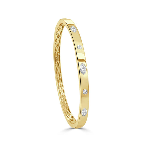 14K Gold Diamond Marquise Bangle- 0.75 CT - 1