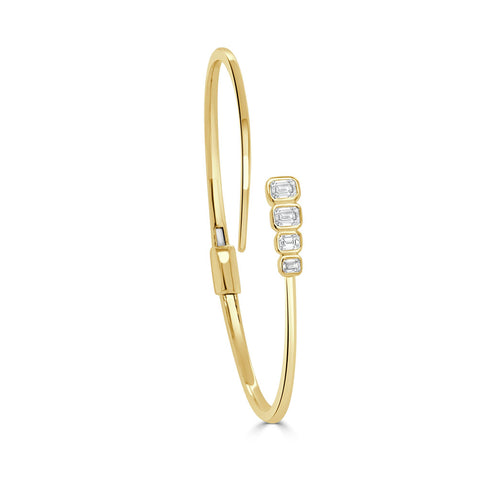 14K Gold Emerald Cut Diamond Bangle - 0.64 CT. - 1