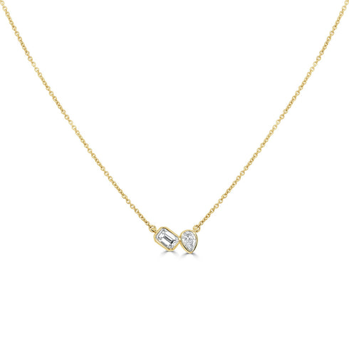 14K Gold Diamond Pear Shape & Emerald Cut Necklace - 0.44 CT - 1