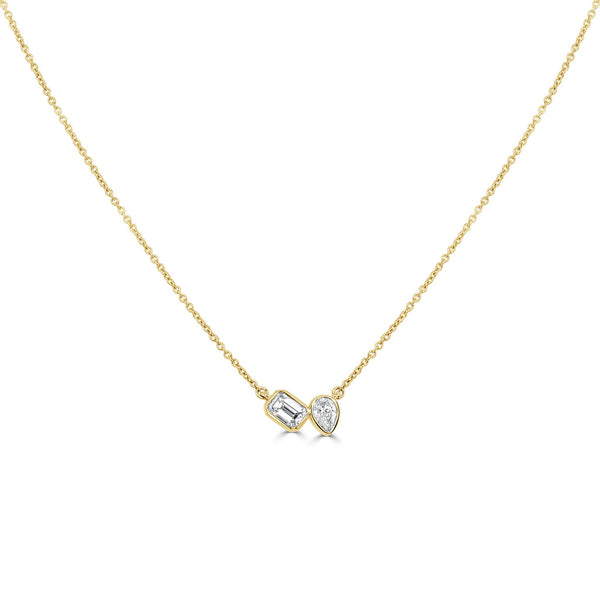 14K Gold Diamond Pear Shape & Emerald Cut Necklace - 0.44 CT - 1